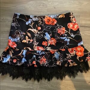 Who What Wear Floral Lace Layered Mini Skirt Floral Black Skirt with Lace Trim